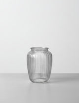 The Wild flower clear ribbed glass vase for floral bouquets, 20cm tall with vertical texture.